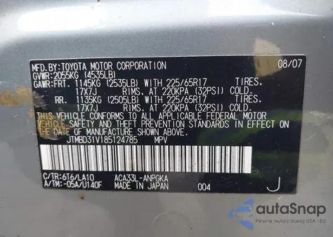 2008 Toyota Rav4 Limited из США, поврежденный, VIN JTMBD31V185124785